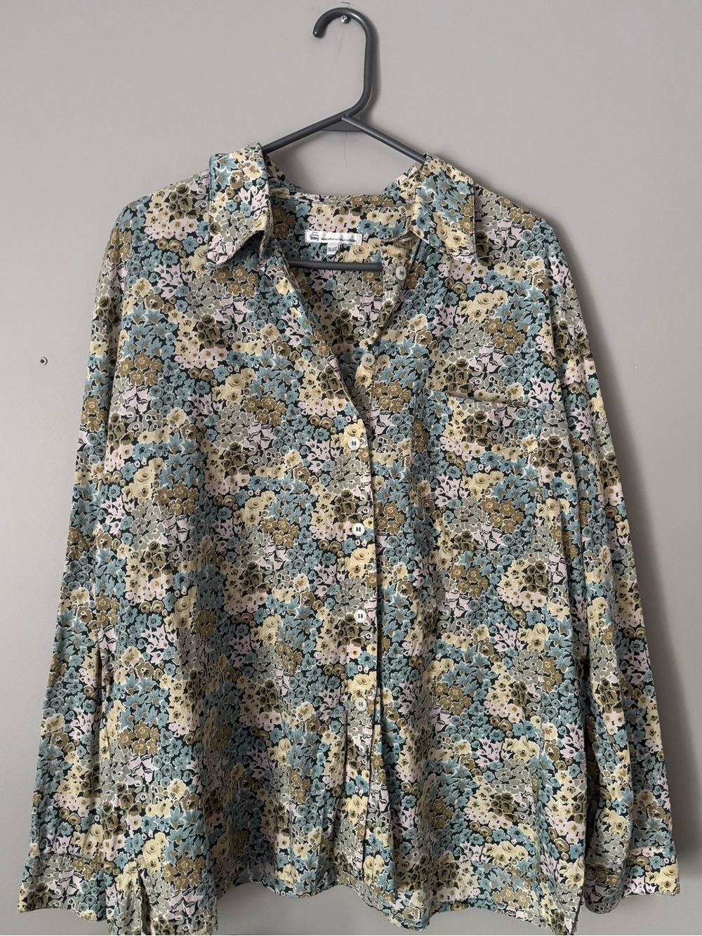 Tilley Floral Button-Up Shirt in Pale Blue, Olive & Cream